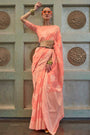 Peach Lucknowi Chikankari  Saree With Lucknowi Weaving