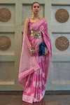 Pink Lucknowi Chikankari Saree With Lucknowi Weaving