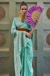 Sea Green Lucknowi Chikankari Saree With Lucknowi Weaving