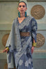 Royal Gray  Lucknowi Chikankari Saree With Lucknowi Weaving