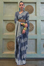 Royal Gray  Lucknowi Chikankari Saree With Lucknowi Weaving