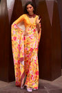 Mustard Yellow Pure Satin Digital Printed Creep Saree