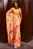 Mustard Yellow Pure Satin Digital Printed Creep Saree