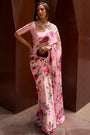 Light Pink Pure Satin Digital Printed Creep Saree