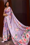 Purple Pure Satin Digital Printed Creep Saree