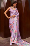 Purple Pure Satin Digital Printed Creep Saree