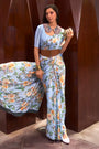 Pastel Blue Pure Satin Digital Printed Creep Saree