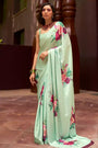 Pear Green Pure Satin Digital Printed Creep Saree