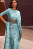 Sky Blue Pure Satin Digital Printed Creep Saree