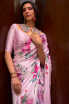 Baby Pink Pure Satin Digital Printed Creep Saree