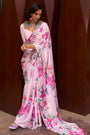 Baby Pink Pure Satin Digital Printed Creep Saree