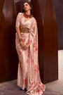 Pastel Peach Pure Satin Digital Printed Creep Saree