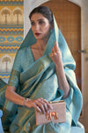 Beautiful Sky Blue Colour Handloom Weaving Silk Saree