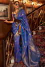 Blue Handloom Silk Saree With Zari Weaving Work