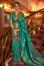 Teal Blue Handloom Silk Saree With Zari Weaving Work