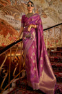 Purple Handloom Silk Saree With Zari Weaving Work