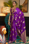 Purple Nylon Pure Satin Silk Saree With Weaving Work