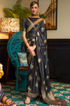 Black Pure Satin Silk Saree With Weaving Work
