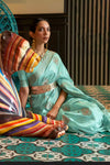 Sky Blue Pure Satin Silk Saree With Weaving Work