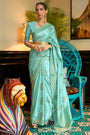 Sky Blue Pure Satin Silk Saree With Weaving Work