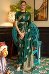 Green Pure Satin Silk Saree With Weaving Work