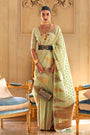 Pastel Green Tissue Saree With Handloom Weaving Work