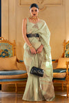 Pista Green Tissue Saree With Handloom Weaving Work