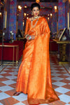 Shine Orange Kylie Silk Saree With Handloom Weaving