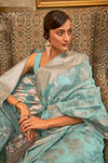 Arctic Blue Silk Saree With Handloom Weaving
