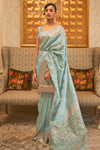 Arctic Blue Silk Saree With Handloom Weaving