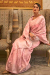 Pastel Peach Silk Saree With Handloom Weaving