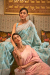 Pastel Peach Silk Saree With Handloom Weaving