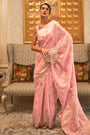 Pastel Peach Silk Saree With Handloom Weaving