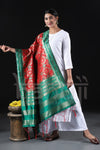 Red and Green combination heavy look Zari Woven Jacquard Dupatta
