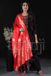 Rubi Red heavy look Zari Woven Jacquard Dupatta