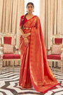 Red Handlooma Weaving Silk Saree  With Matching Red Blouse