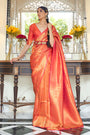 Orange Soft Handloom Zari Weaving Silk Saree