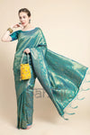 Peacock Green Golden Zari Woven Kanjivaram Saree