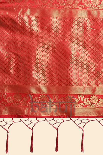 Tart Red  &amp; Golden Zari Weaving Kanjivaram Silk Saree