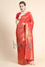 Tart Red Golden Zari Woven Kanjivaram Saree with Blouse