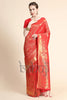 Tart Red Golden Zari Woven Kanjivaram Saree with Blouse