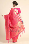 Cerise Pink & Golden Zari Waving Kanjivaram Saree