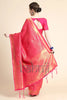 Cerise Pink & Golden Zari Waving Kanjivaram Saree