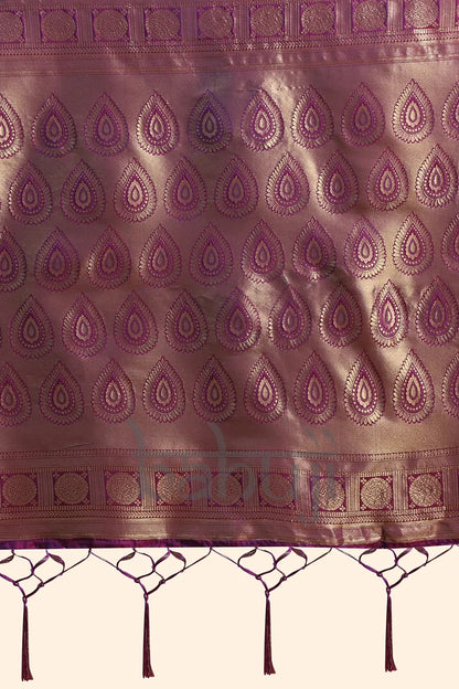 Wine Purple Woven Kanjivaram Saree For Special Wedding