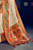 Creamy Cream zari Woven Paithani Silk Saree With Designer Red Blouse