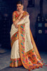 Creamy Cream zari Woven Paithani Silk Saree With Designer Red Blouse