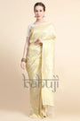 Cream Gold Zari Woven Kanjivaram Saree With Blouse