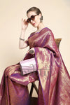 Shiny Hot Purple Gold Zari Woven Kanjivaram Silk Saree