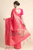 Deep Pink Gold Zari Woven Kanjivaram Silk Saree With Blouse