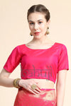 Deep Pink Gold Zari Woven Kanjivaram Silk Saree With Blouse